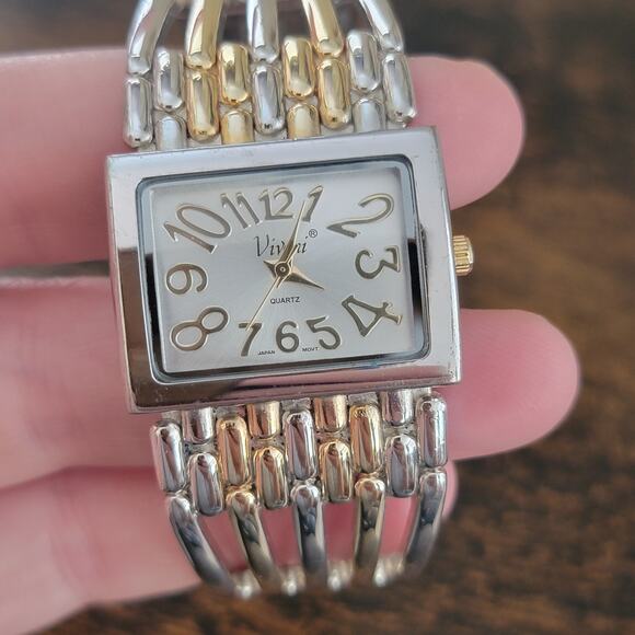 Vintage Watches Vivani Two Tone Stretch Band Rectangular Dial Quartz Watch - Picture 6 of 10
